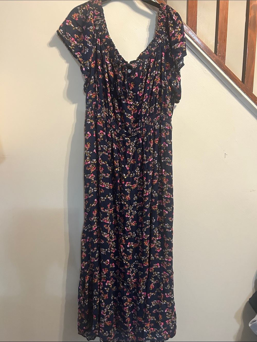 Terra & Sky Navy Maxi Dress with Pink and Yellow Floral Print